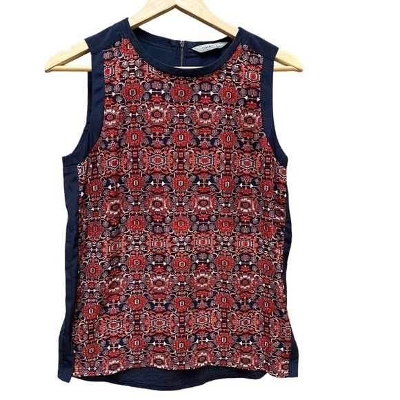 Athleta‎ Floral Tapestry Aztec Mixed Media Blue Red Tank Top Womens Shirt Small - Picture 1 of 5